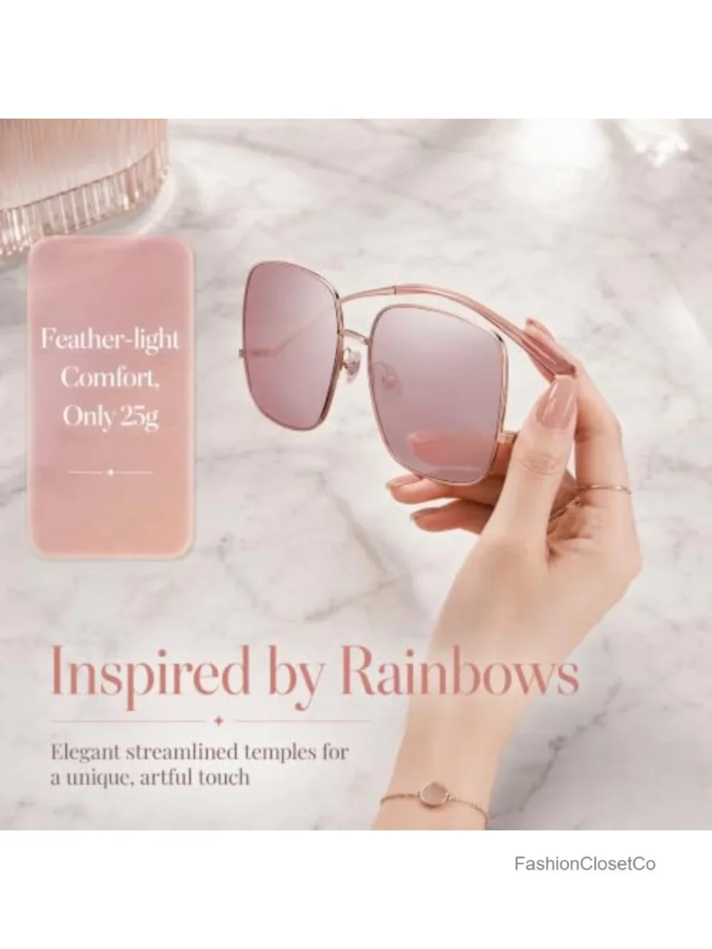 Oversized Square Polarized Sunglasses Women UV400 Protection Lightweight Metal